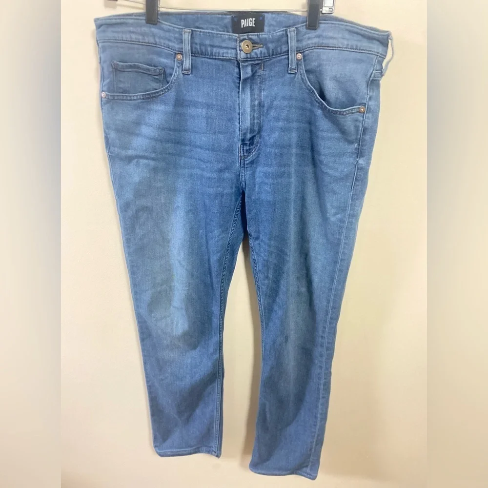 Paige Men’s Federal Tapered Jeans in Burnett Size 36 Light Wash Slim Straight - Picture 2 of 16